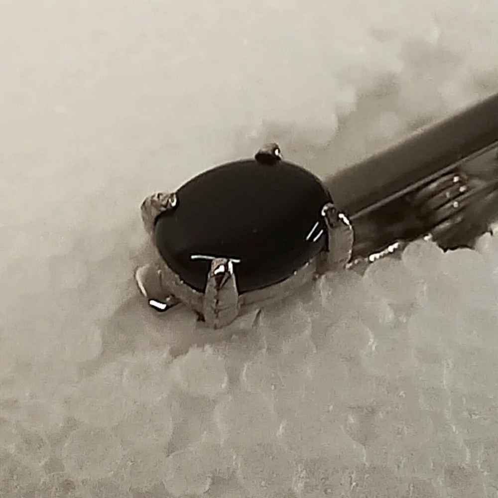 Silver Tie Clip Onyx Natural Black Onyx, Elegant Classic Timeless Vintage